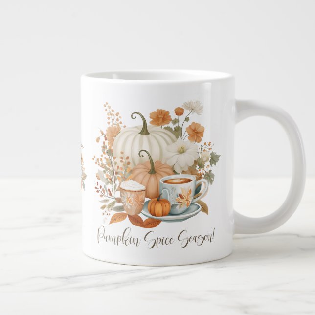 Pumpkin Spice Latte Fall Leaf Floral Large Coffee Mug (Right)