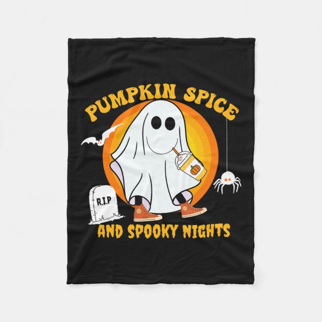 Pumpkin Spice Latte Fall Vibe Halloween Spooky Gho Fleece Blanket (Front)