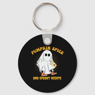 Pumpkin Spice Latte Fall Vibe Halloween Spooky Gho Keychain