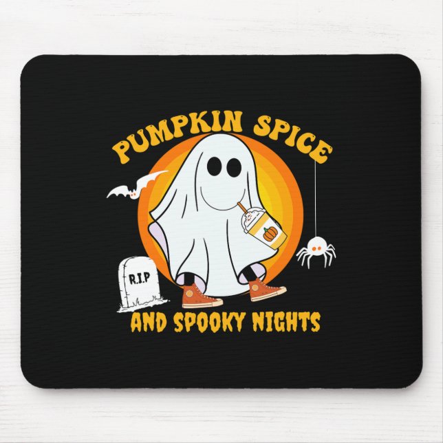 Pumpkin Spice Latte Fall Vibe Halloween Spooky Gho Mouse Pad (Front)