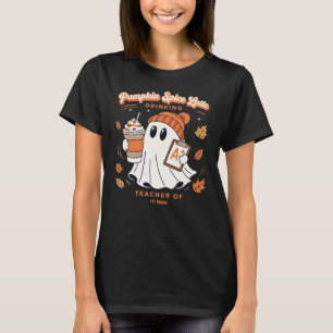 Pumpkin Spice Latte Ghost Personalized Name Teache T-Shirt
