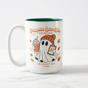 Pumpkin Spice Latte Ghost Personalized Name Teache Two-Tone Coffee Mug