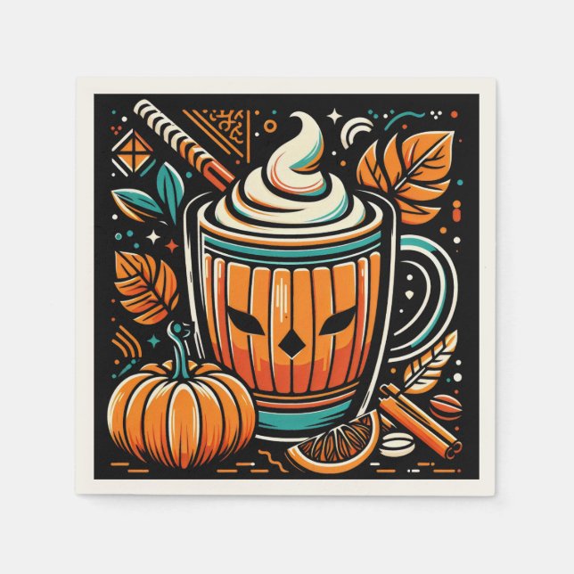Pumpkin Spice Latte Halloween Design Napkin (Front)