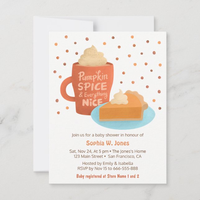 Pumpkin Spice Latte Pie Baby Shower Invitations (Front)
