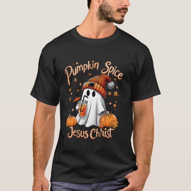 Pumpkin spice lovers Cute ghost boujee boo jee Hal T-Shirt (Front)