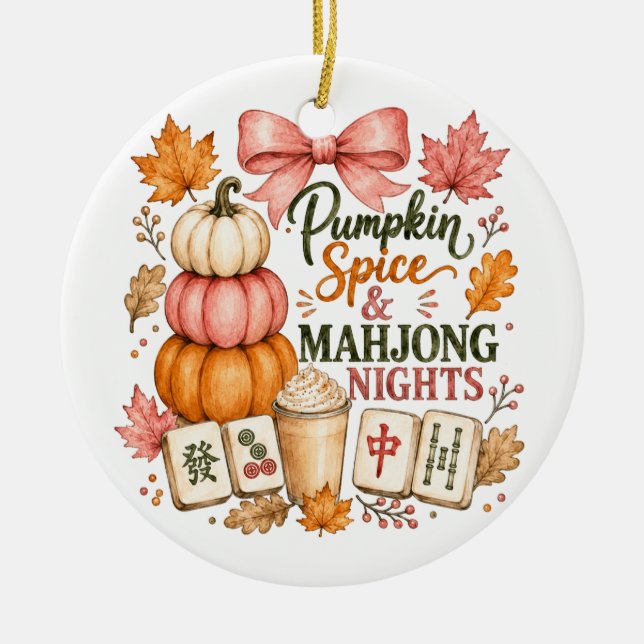 Pumpkin Spice Mahjong Nights Ceramic Ornament (Front)