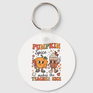 Pumpkin Spice Makes Teacher Nice Fall Thanksgiving Keychain