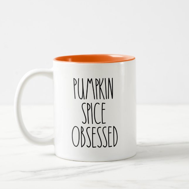 Pumpkin Spice Obsessed Funny Fall Autumn  Two-Tone Coffee Mug (Left)