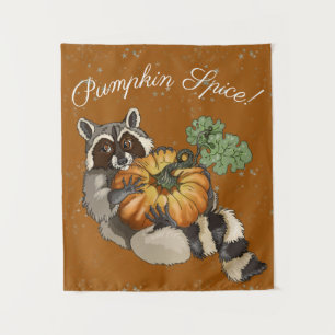 Pumpkin Spice! On a Roll Pumpkin Raccoon Tapestry