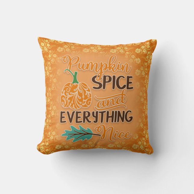 Pumpkin Spice Orange Autumn Throw Pillow (Front)