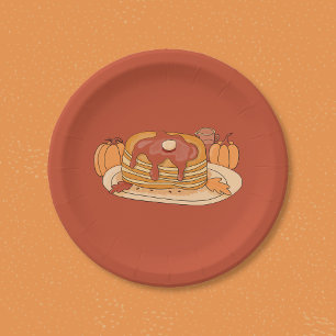 Pumpkin Spice Pancakes Reddish-Brown Paper Plate