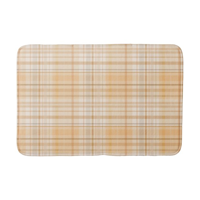 Pumpkin Spice Plaid Fall Pattern Bath Mat (Front)