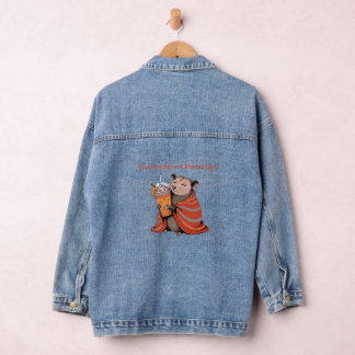 Pumpkin Spice & Playing Dead Funny Opossum Fall Denim Jacket