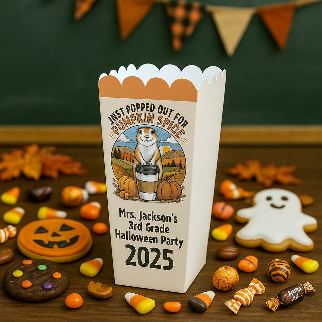 Pumpkin Spice Prairie Dog Halloween Party Custom Favor Box (Prairie dog pumpkin spice classroom Halloween party treat boxes ready to hold candy and goodies)