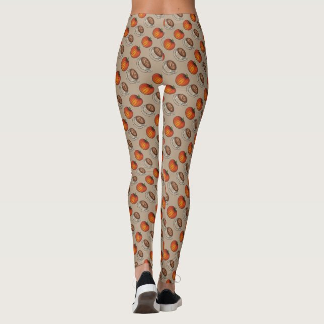 Pumpkin Spice Pumpkins Coffee Latte Tan Leggings (Back)