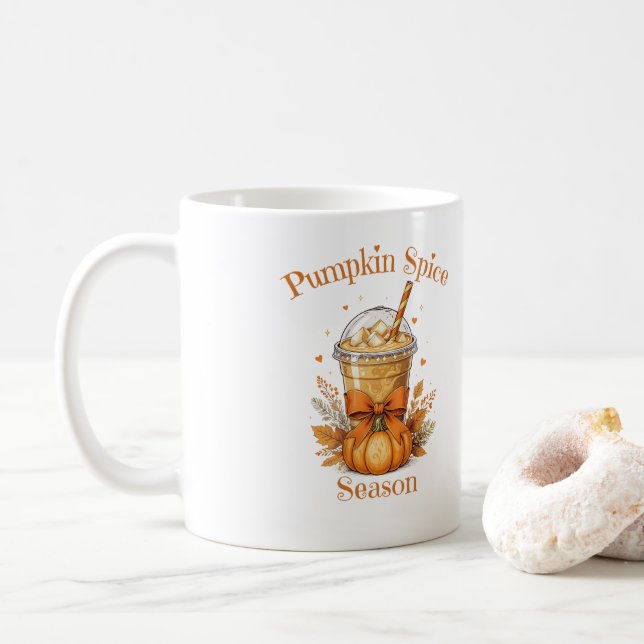 Pumpkin Spice Season Fall Autumn Coquette Bow Coffee Mug (With Donut)