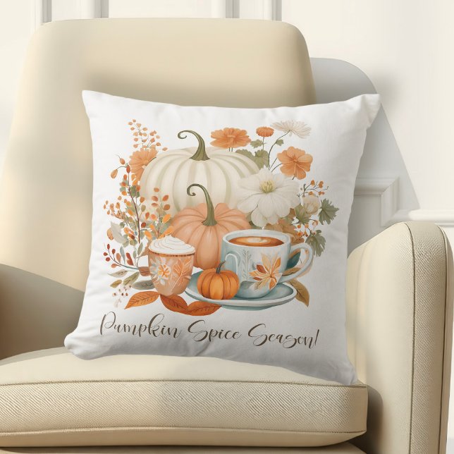 Pumpkin Spice Season Floral Latte Mug Autumn Fall Throw Pillow (Creator Uploaded)