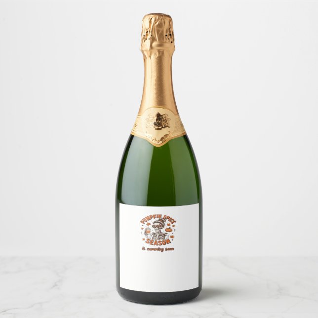 Pumpkin Spice Season is Comming Soon Halloween Fal Sparkling Wine Label (Front)