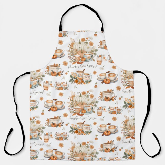 Pumpkin Spice Season Latte Coffee Mug Floral     Apron (Front)