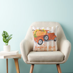 Pumpkin Spice Season Orange Truck Throw Pillow