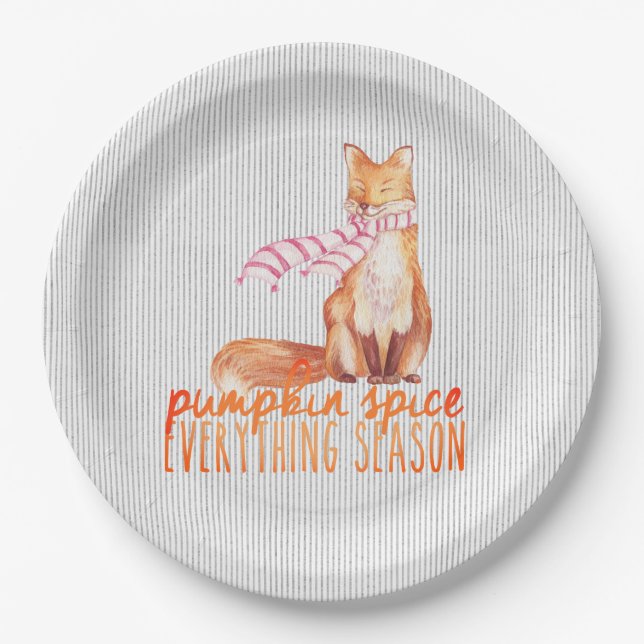 Pumpkin Spice Season Sitting Fox Paper Plate (Front)