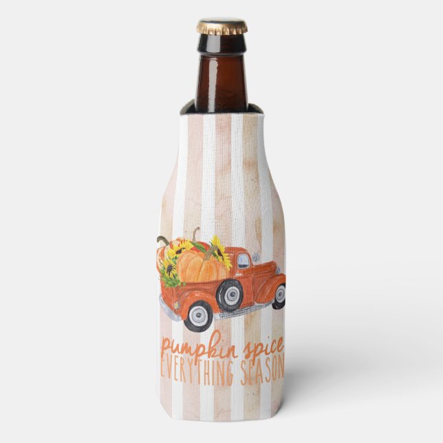 Pumpkin Spice Season Vintage Truck  Bottle Cooler (Bottle Front)