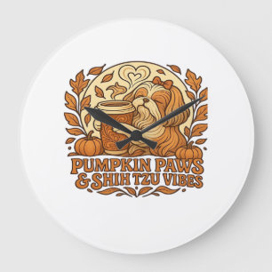 Pumpkin Spice Shih Tzu Retro Autumn Vibes Essentia Large Clock
