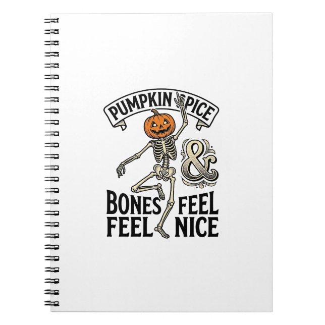 Pumpkin Spice Skeleton Vintage Halloween Dance Shi Notebook (Front)