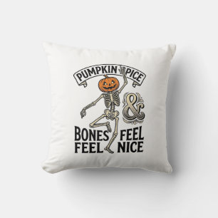 Pumpkin Spice Skeleton Vintage Halloween Dance Shi Throw Pillow