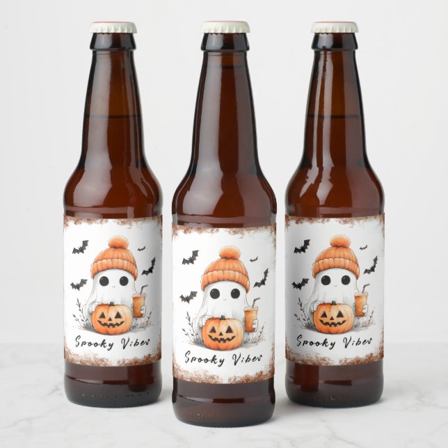 Pumpkin Spice Spooky Vibes Personalized Beer Bottle Label (Bottles)