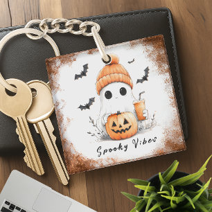 Pumpkin Spice Spooky Vibes Personalized Keychain