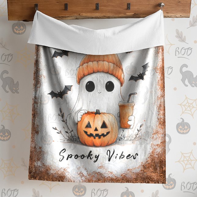 Pumpkin Spice Spooky Vibes Personalized Sherpa Blanket (Creator Uploaded)