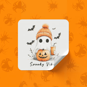 Pumpkin Spice Spooky Vibes Personalized Square Sticker