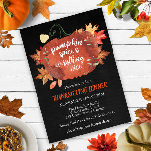 Pumpkin Spice Thanksgiving Black Invitation
