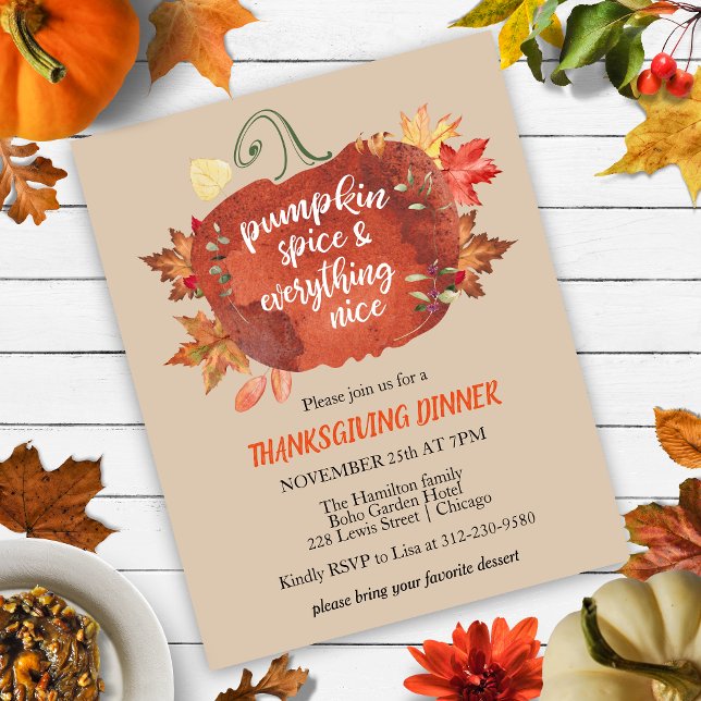 Pumpkin Spice Thanksgiving Budget Brown Invitation (Creator Uploaded)