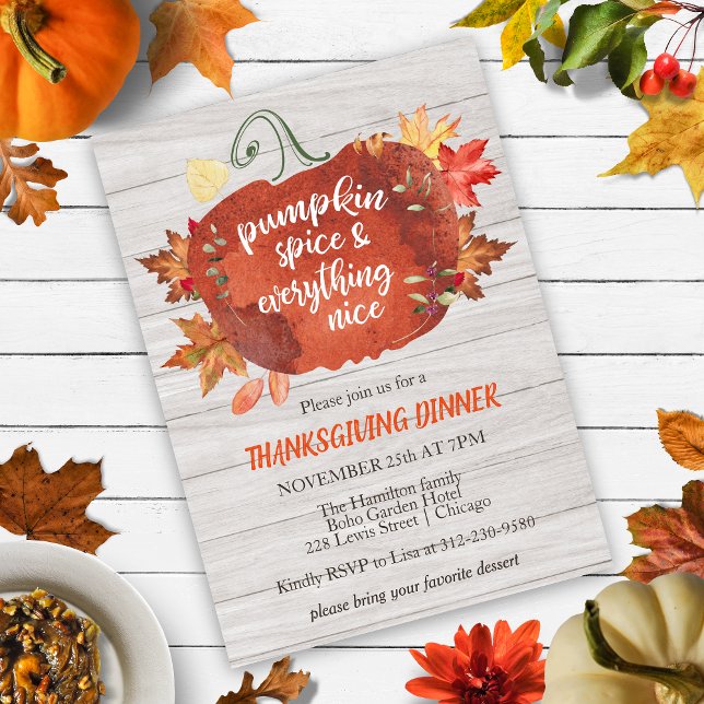 Pumpkin Spice Thanksgiving Grey Wood Invitation (Creator Uploaded)