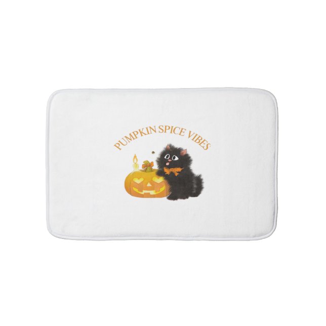 Pumpkin Spice Vibes, Halloween, black cat, pumpkin Bath Mat (Front)