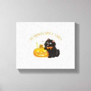 Pumpkin Spice Vibes, Halloween, black cat, pumpkin Canvas Print