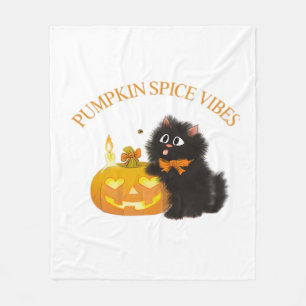 Pumpkin Spice Vibes, Halloween, black cat, pumpkin Fleece Blanket