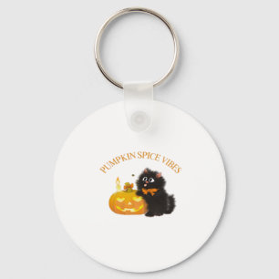 Pumpkin Spice Vibes, Halloween, black cat, pumpkin Keychain