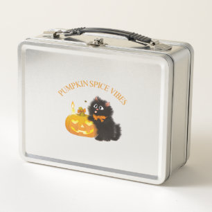Pumpkin Spice Vibes, Halloween, black cat, pumpkin Metal Lunch Box