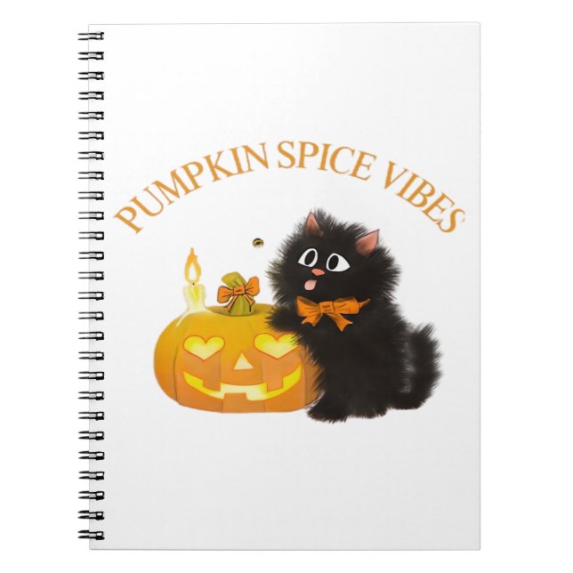 Pumpkin Spice Vibes, Halloween, black cat, pumpkin Notebook (Front)