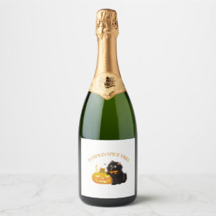 Pumpkin Spice Vibes, Halloween, black cat, pumpkin Sparkling Wine Label