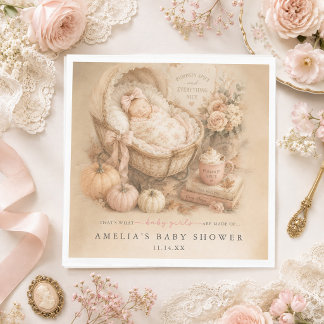 Pumpkin Spice Vintage Fall baby Girl Shower Napkin
