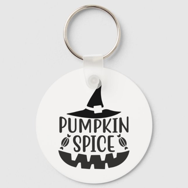 Pumpkin Spice with a Jack-O-Lantern Witch Keychain (Front)