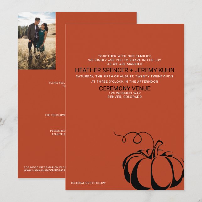 Pumpkin Spice with Details Wedding Invitation (Front/Back)