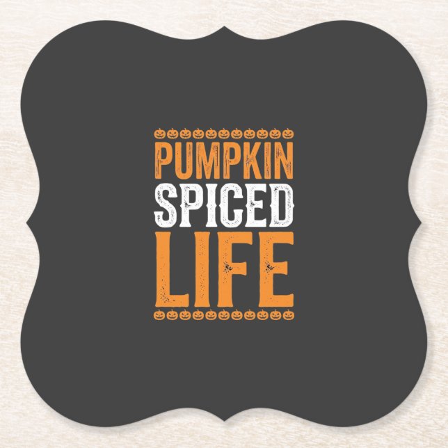 Pumpkin Spiced Life Halloween Typography Design_1 Paper Coaster (Front)