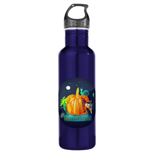 Pumpkin Spirit Magic Fun Halloween Animals & Moon 710 Ml Water Bottle (Front)
