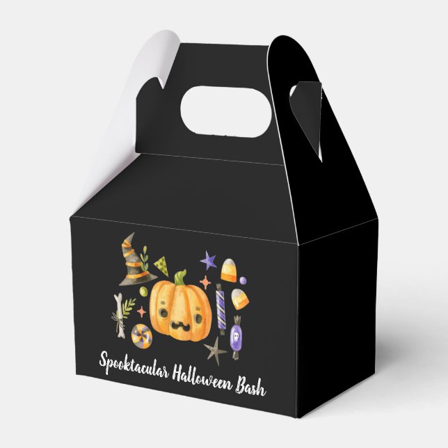 Pumpkin Spooktacular Halloween Bash Party Black Favor Box (Front Side)
