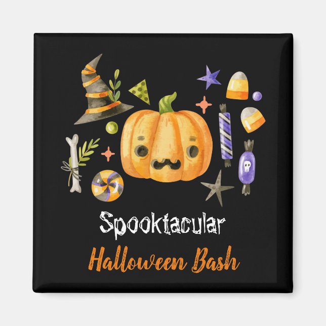 Pumpkin Spooktacular Halloween Bash Party Black Magnet (Front)